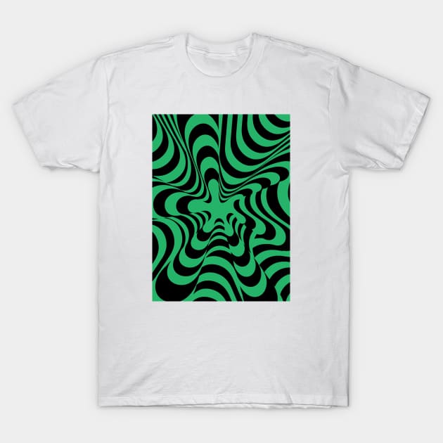 Abstract Groovy Retro Liquid Swirl in Black Green T-Shirt by Colorable